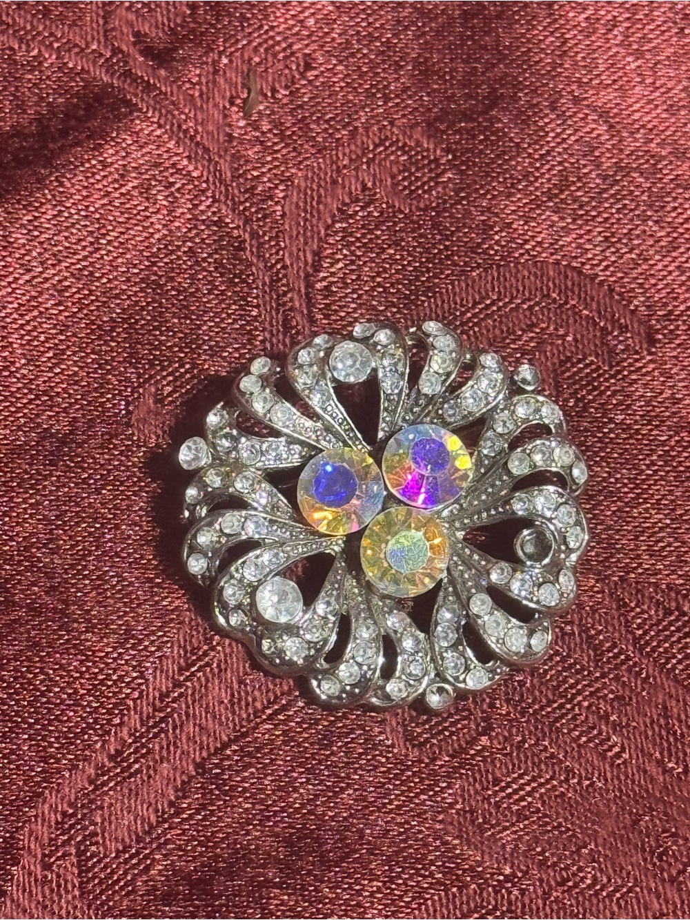 Vintage-style 1950’s-60’s Crystal Floral Statement Brooch - Iridescent & Clear